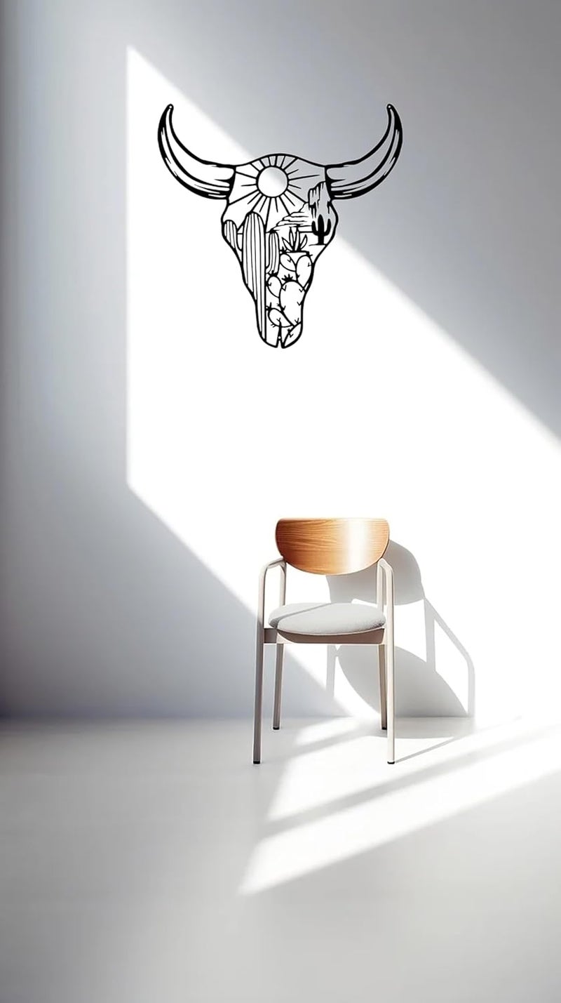 RESACO Cow Skull Metal Wall Art Western Wall Decor Western Bathroom Decorations Southwestern Decor Desert Wall Sculptures for Living Room Bedroom Indoor Outdoor (Black 13in x13in) - Image 5